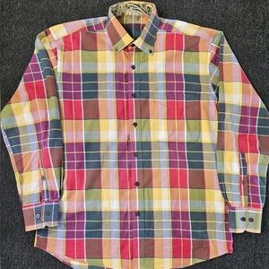 Alan Flusser Multicolor Plaid Button-Down Long Sleeve Shirt Men's Size Medium